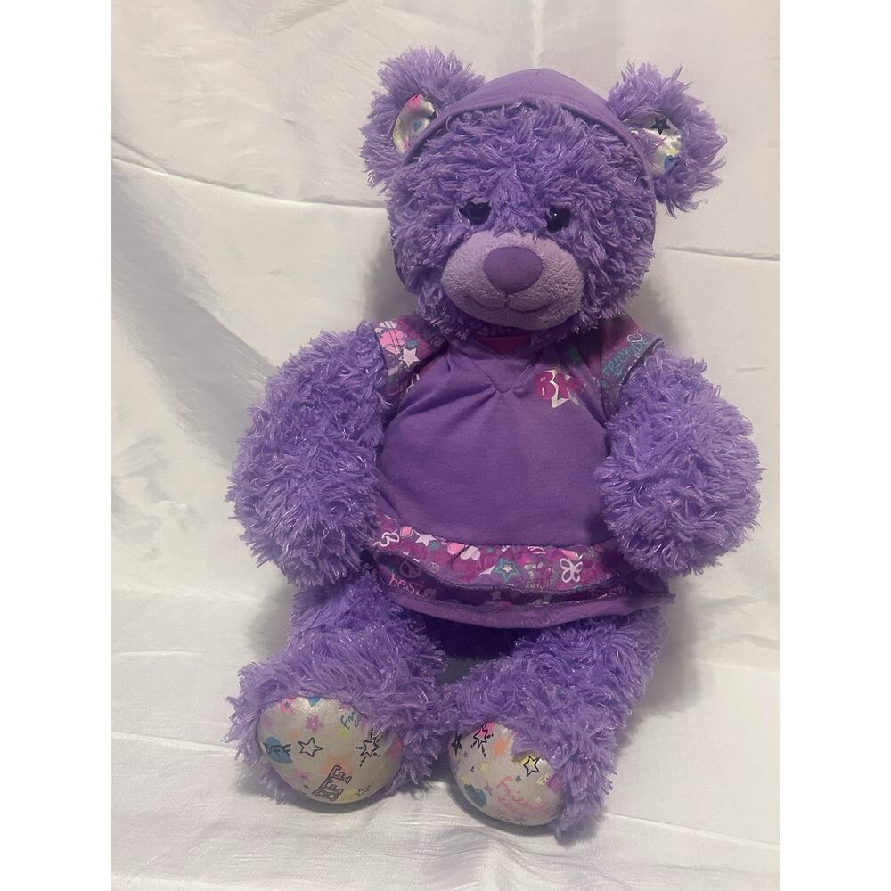 BAB Build a Bear Purple BFF Best Friends Forever Fuzzy Bear 17” Friends Count!